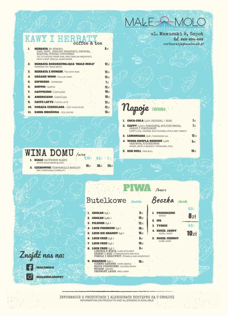 Molo Menu RESTAURACJA MAŁE MOLO SOPOT menu oferta opinie